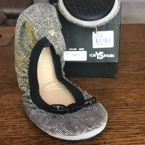 Yosi Samra pyrite Black/gold ballet flats sz8 NEW